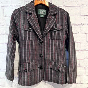 Woolrich Size XS Cotton Vintage Striped Blazer Jacket Grey‎ Collar Button Front